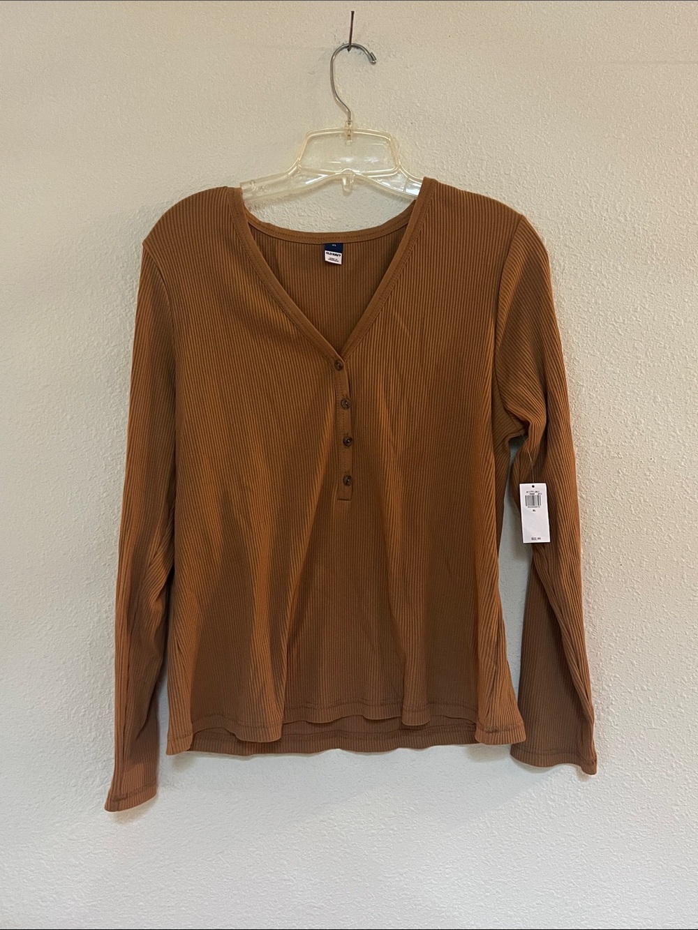 Old Navy Ribbed Henley Long Sleeve Top - Rust Brown